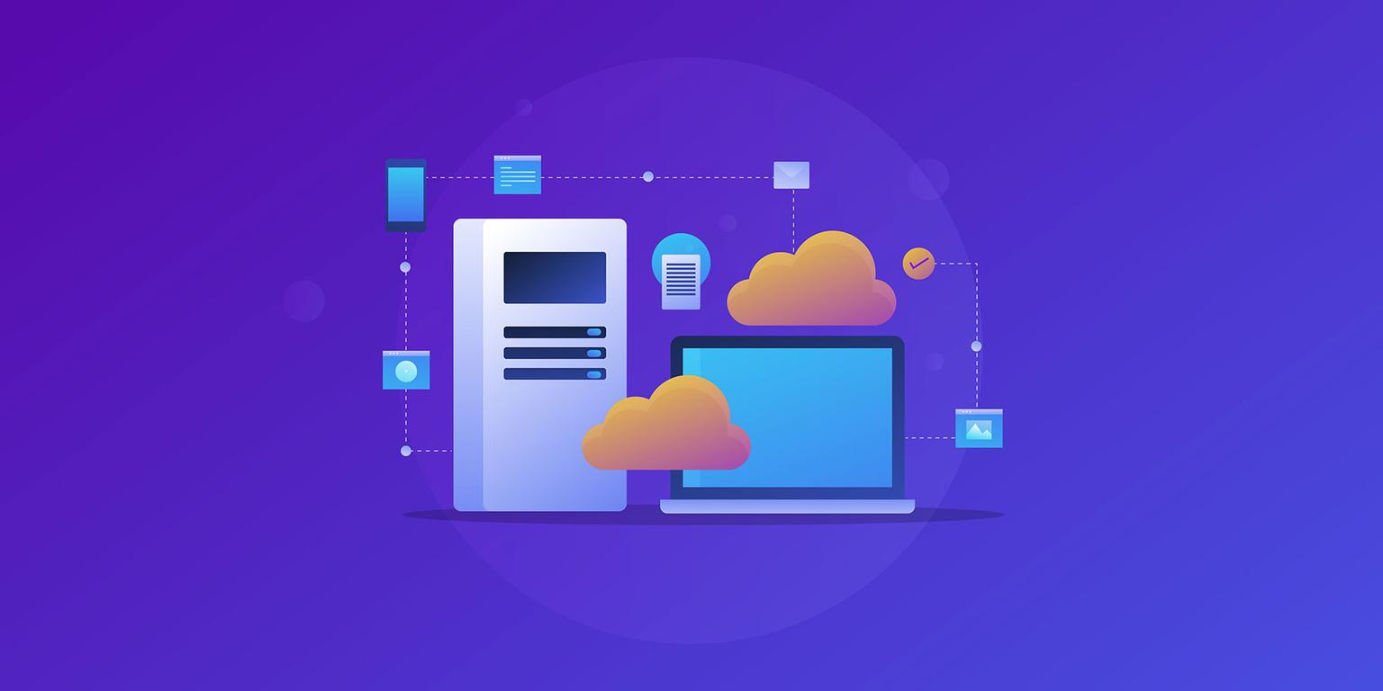 Illustration of a computer and little clouds.