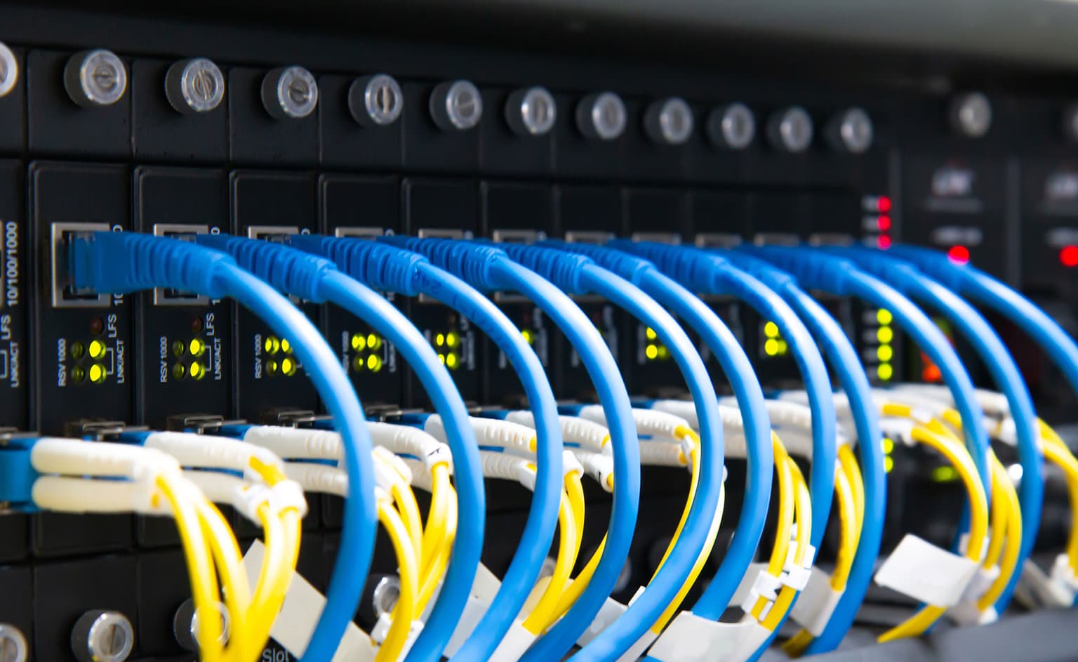 Cables connected to a server.